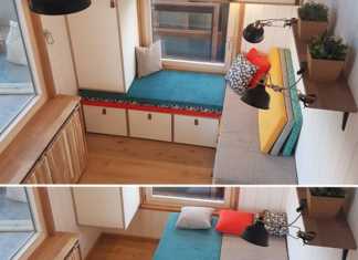 Aménagement modulable tiny house – Lit canapé rangements Aménagement modulable tiny house
