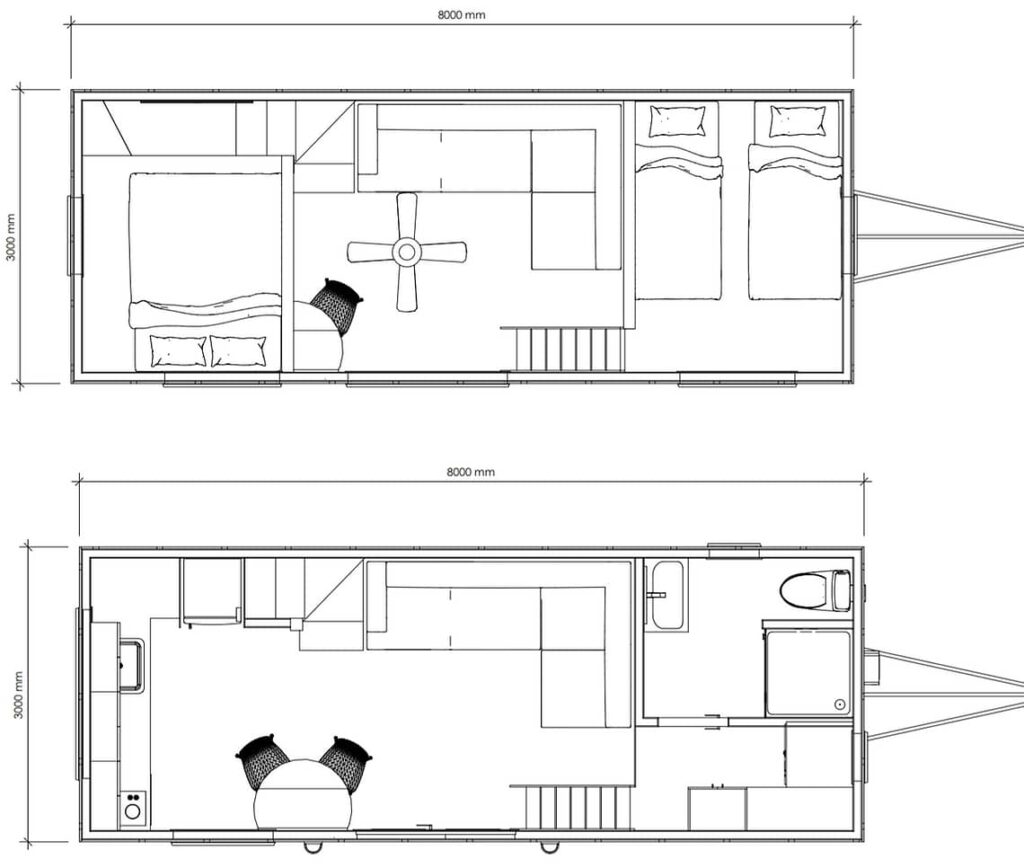 Plan tiny house 6 personnes 2 mezzanines